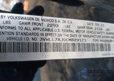 2012 Volkswagen Jetta 2.0L Tdi z USA, uszkodzony, nr VIN 3VWLL7AJ0CM329171